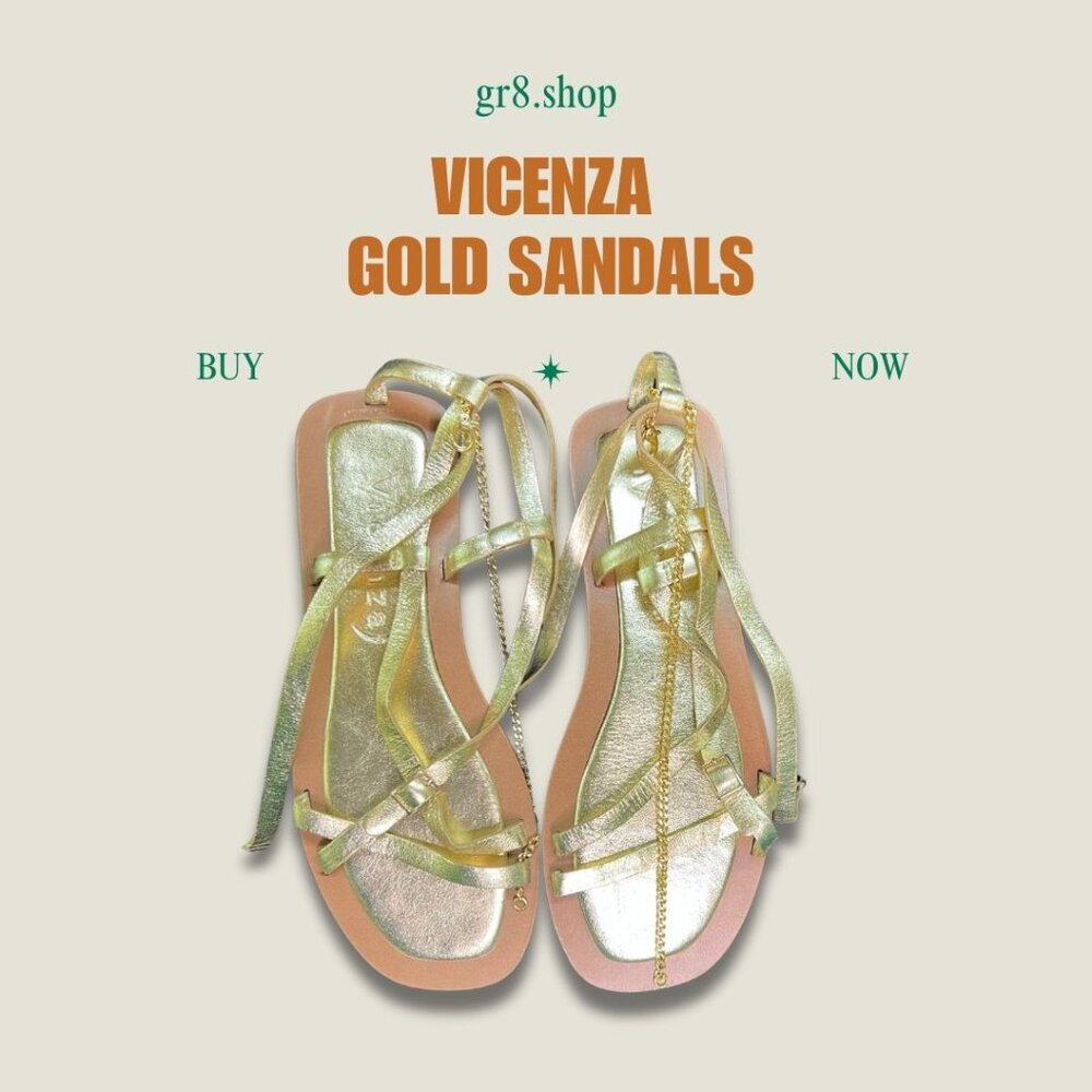 Vicenza Womens Gold Strappy Sandals With Chain Detail Size 8 Made In Brazil